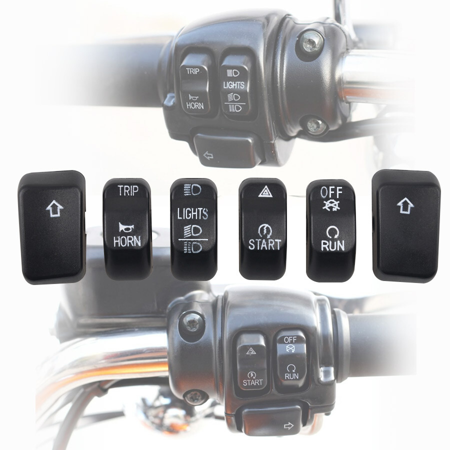 6pcs Black Hand Control Switch Button Caps For Harley Breakout FXSB 2013-2015