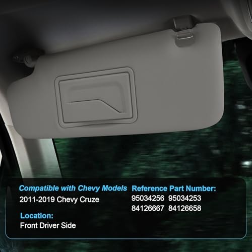 Sun Visor Driver Side for 2011-2019 Chevy Cruze, Gray, Left Left Driver Side