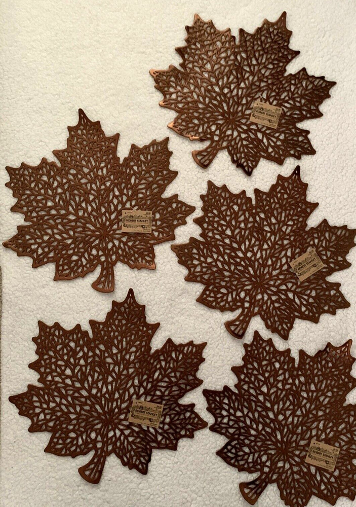 NEW Table Decor Fall Thanksgiving Navy & Copper Leaf Placemats & Pumpkins
