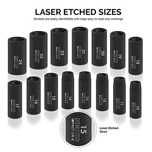 02474A 1/2" Drive Deep Impact Socket Set | 15 Piece | Deep 10 - 24 mm Deep