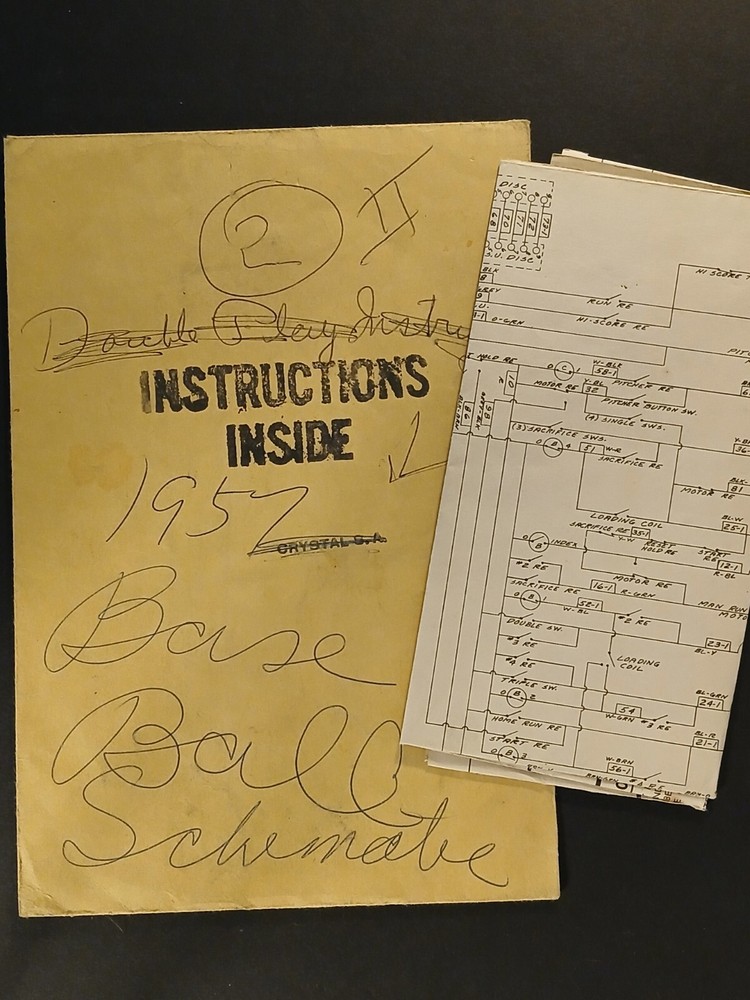 1957 Original Williams Baseball Pitch and Bat Schematic Sheet