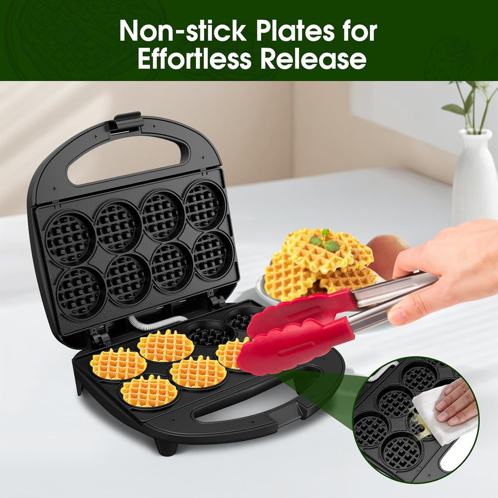 Mini Waffle Maker 8 Bite Nonstick Electric Breakfast Snack Maker