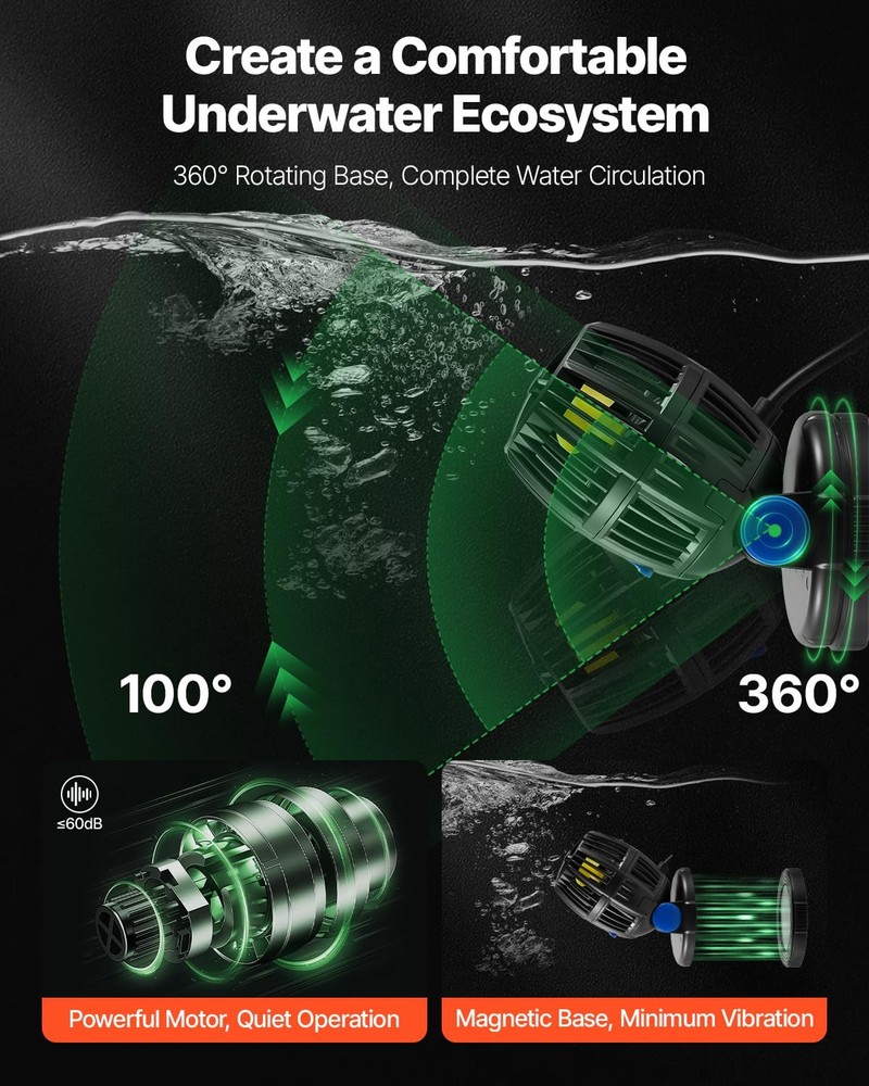 Vevor Aquarium Wave Maker 10W 1057 GPH Quiet Strong DC Powerhead Adjustable Fish