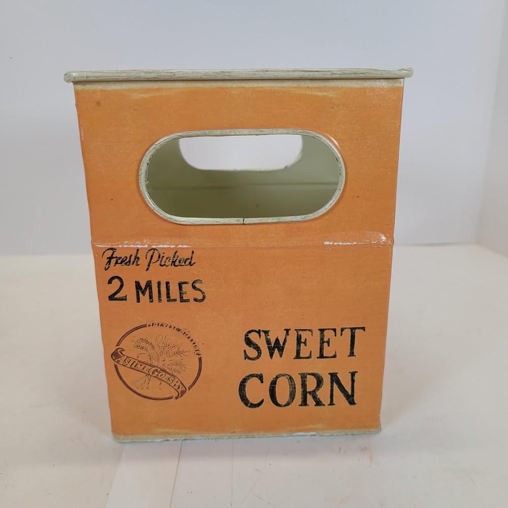Retro Sweet Corn Advertisement Tin Handled Basket
