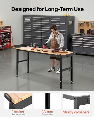 Heavy Duty Adjustable Workbench 2000 lbs Capacity, 61"x20", Height Adjustable 27