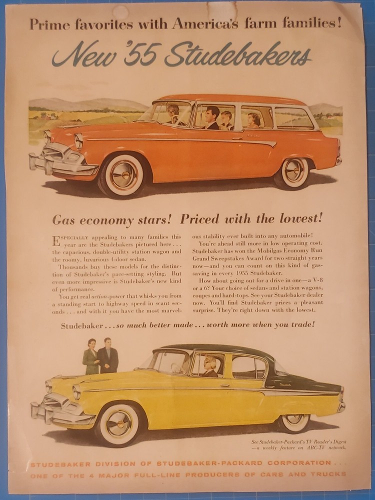 Magazine Advertisement Featuring New 1955 Studebaker Cars