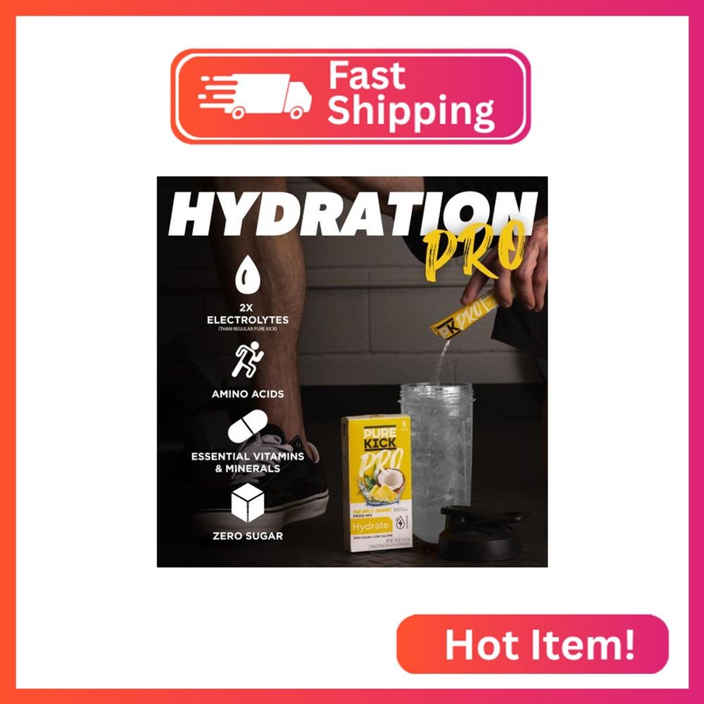 PURE KICK PRO Hydration Electrolyte Drink Mix, Pineapple Coconut, Includes 1 Box