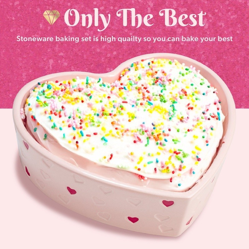 2 Piece Ceramic Baker Set Square Heart-Shaped Stoneware Baking Dish Bakeware New