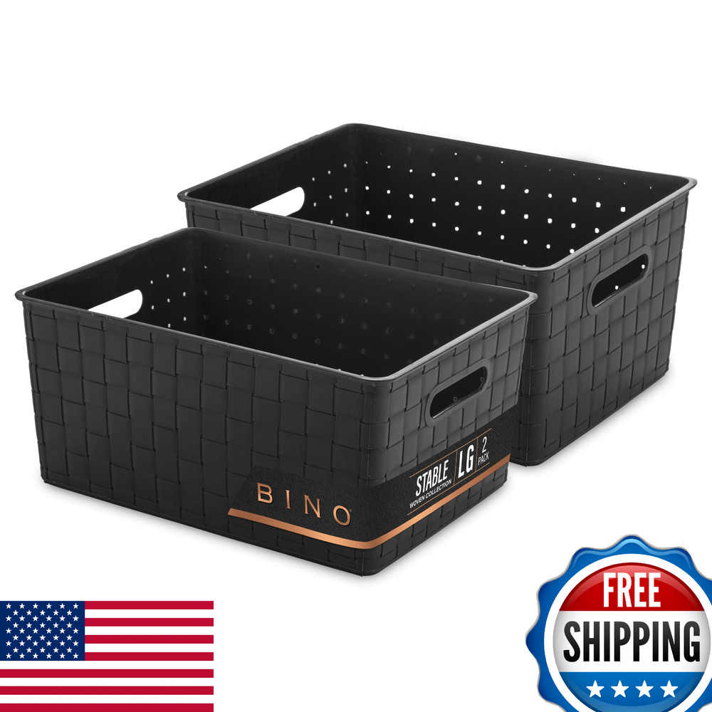 BINO Plastic Storage Baskets Large Black Stable Collection Multi-Use Organizer