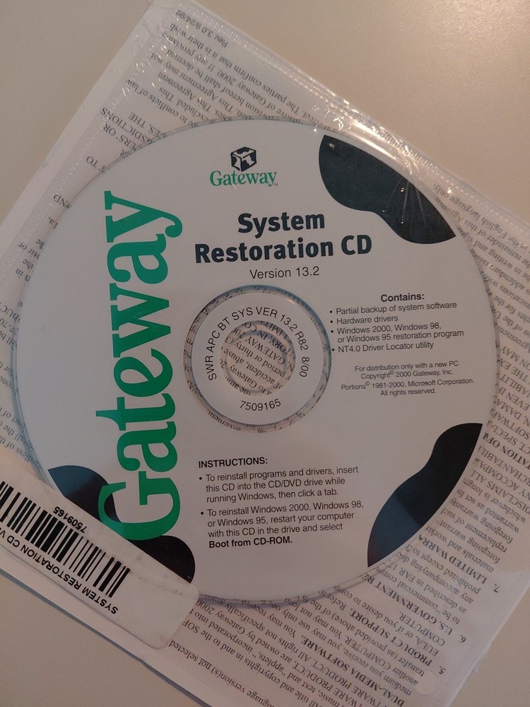 Gateway 2000 Computer System Restoration CD Version 13.2 BRAND NEW