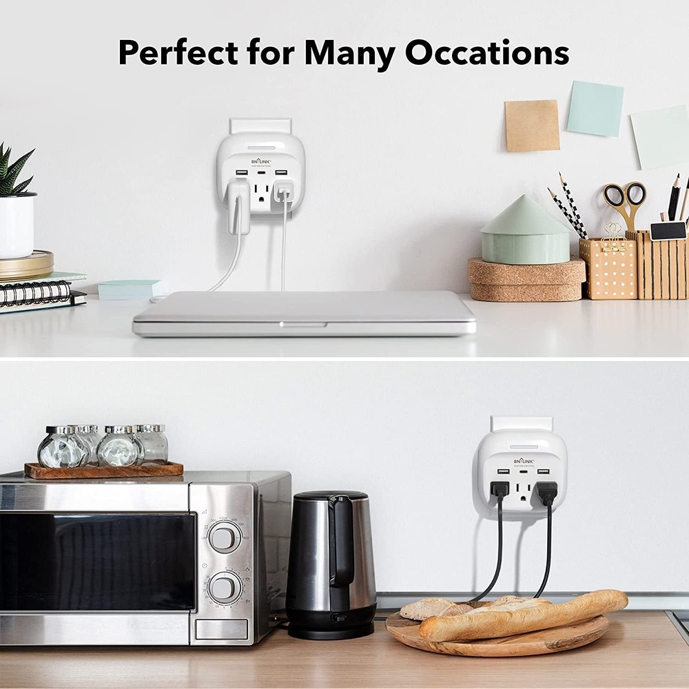 Multi Plug Outlet Extender With USB C, 3 Outlets Surge Protector 600J Wall Plug