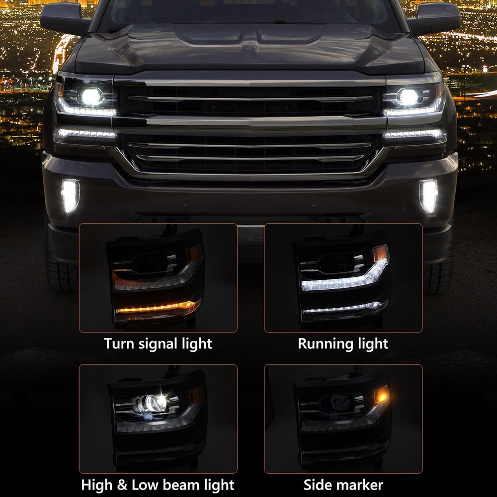 Full LED Headlight Assembly Compatible with Chevy Silverado 1500 2016 2017 2018/
