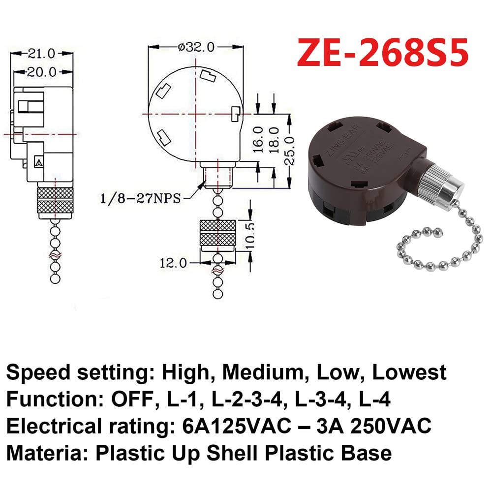 Ceiling Fan Switch Zing Ear Ze268s5 4 Speed 5 Wire Switch Ceiling Fan Light Repl