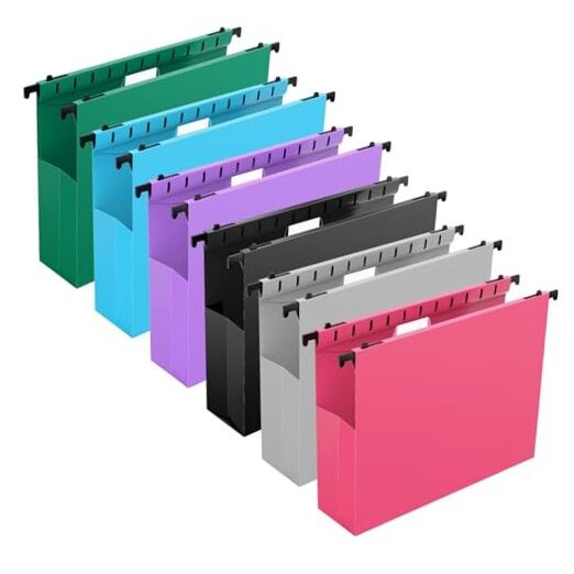 Extra Capacity Plastic Hanging File Folders,12 Pack Reinforced Assorted Colors