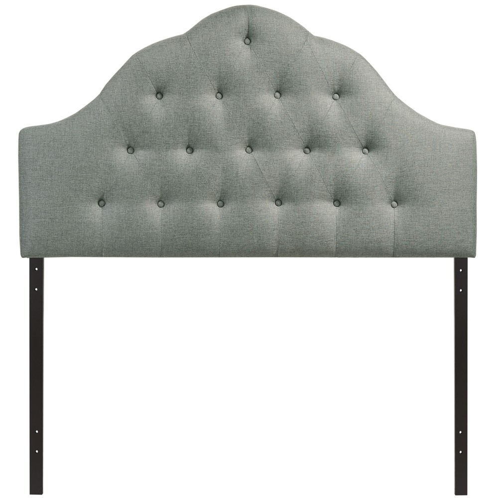 Modway High Arched Button-Tufted Upholstered Fabric King Size Headboard in Gray