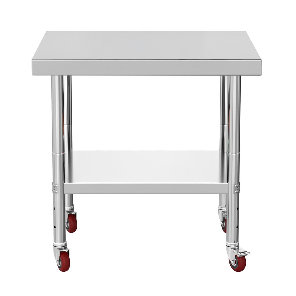 30"x24" Rolling Kitchen Work Table Stainless Steel Double Shelf Lockable Wheels