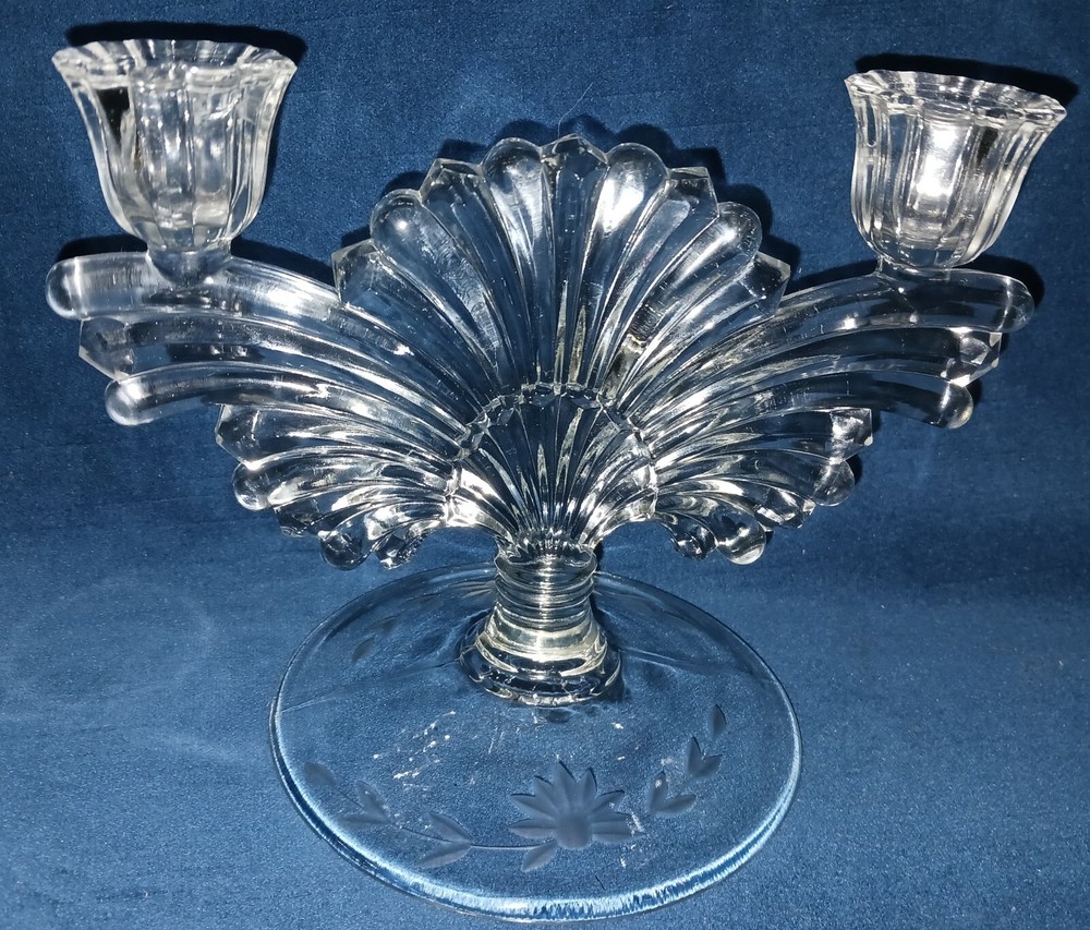 Crystal ART DECO Style Flared Double Candle Holder on Base