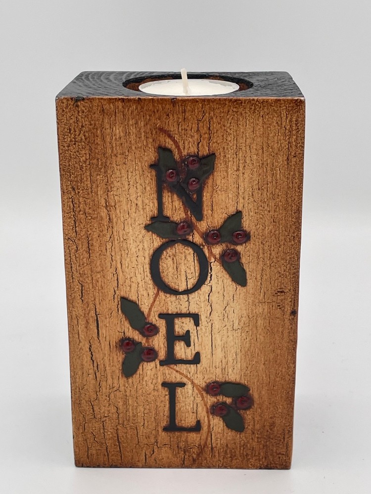 Christmas Noel, Wooden Block, Single Tea Light Holder