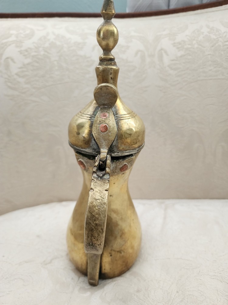 Antique Middle Eastern Brass Coffer Dallah Pitcher Makers Mark