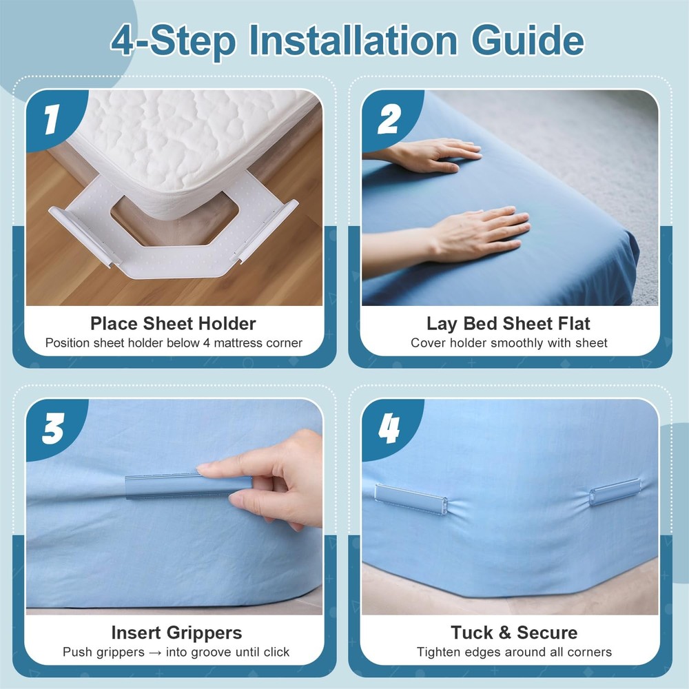 Lock Sheet Holders Keep Sheets Firm & Tight, Heavy Duty Bed Sheet Holder Stra...