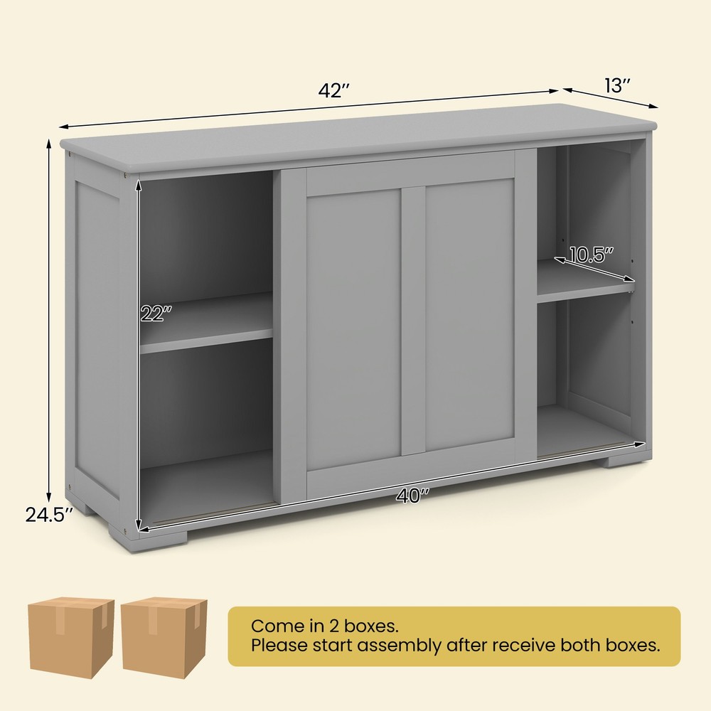 2PCS Kitchen Buffet Cabinet Stackable Cupboard w/Sliding Doors, Adjustable Shelf