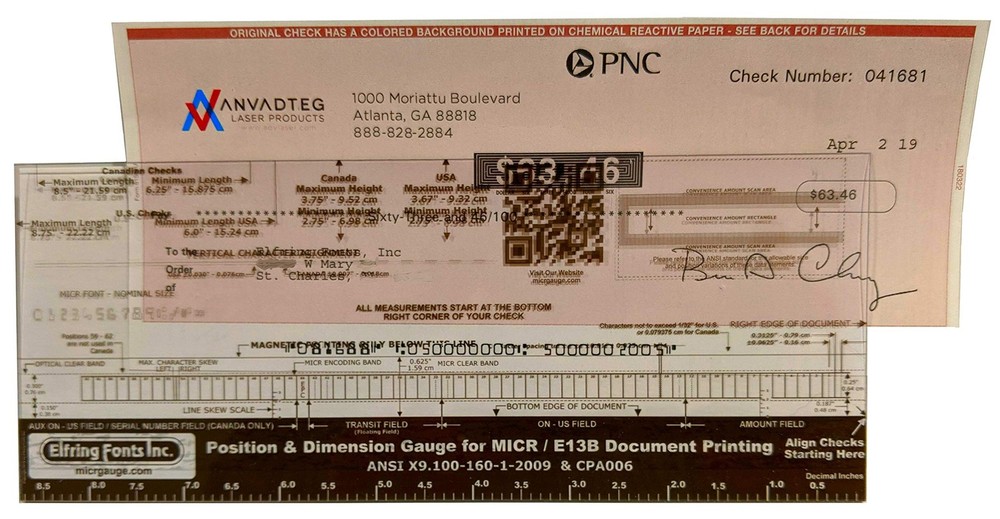 MICR Check Position Gauge
