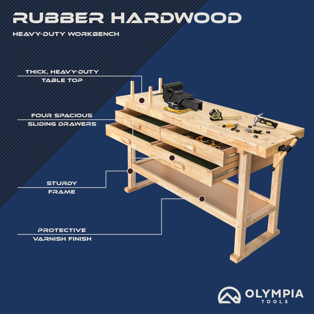 Olympia Tools 60" Rubber Hardwood Workbench, 4 Drawers (Open Box)