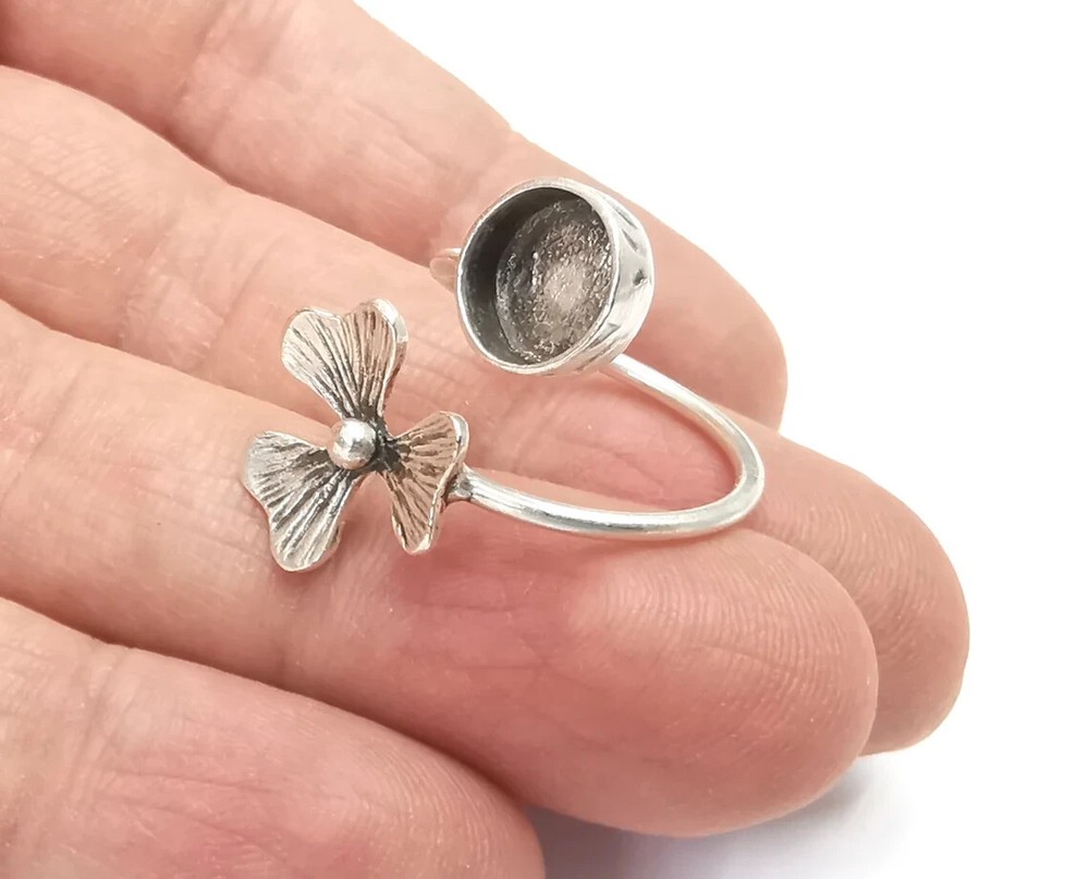 Flower Wrap Ring Blank inlay Setting Cabochon Mounting Adjustable Base Bezel