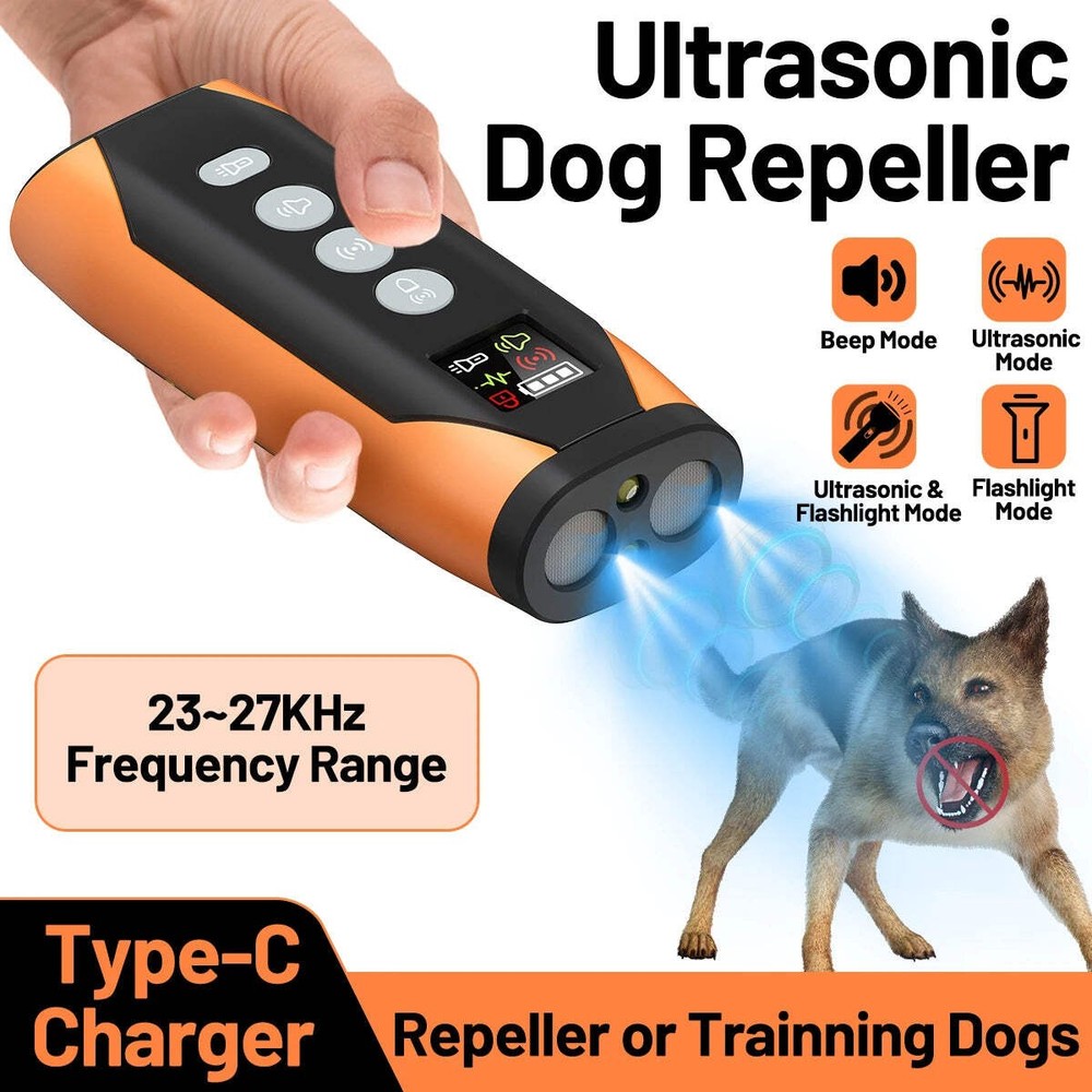 Ultrasonic Dog Training Device Handheld Anti Barking Repeller with Flashlight