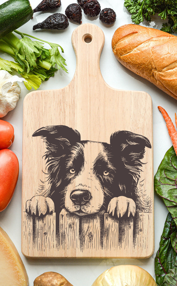 Border Collie Cutting Cheese Board