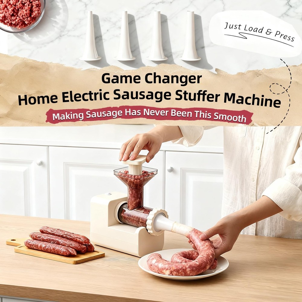 Electric Sausage Stuffer Machine: 4 Stuffing Tubes – One‑Button Start Sausage...