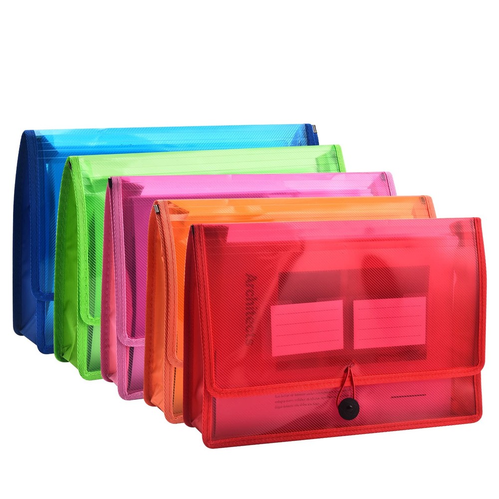 Expanding File Folder Document Organizer with Elastic Cord & Button Closure, ...