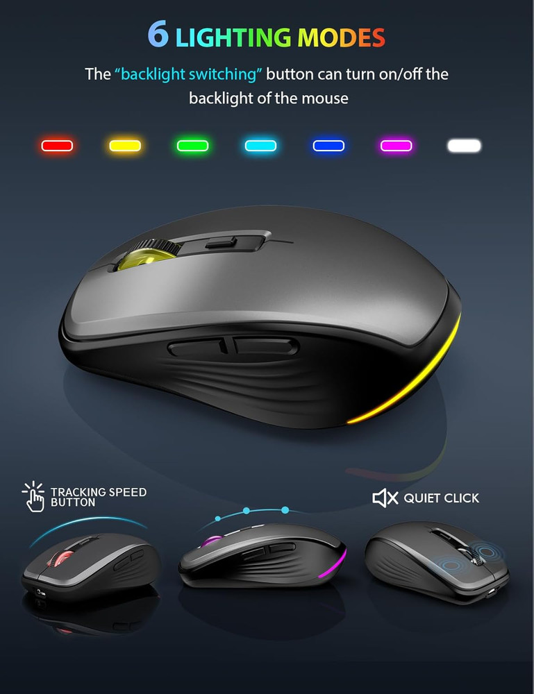 Wireless Keyboard and Mouse Combo Backlit - Compact Quiet Keyboard with RGB M...