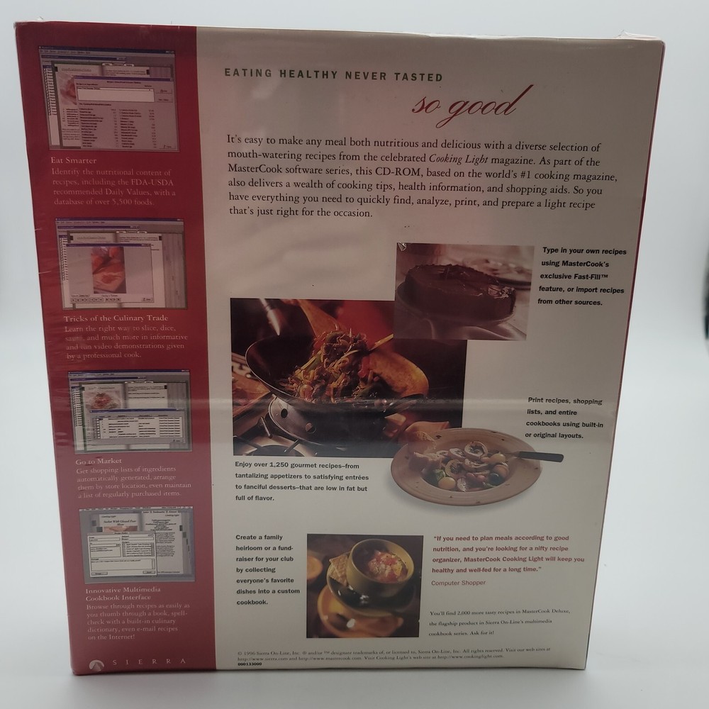 MasterCook Cooking Light Version 4.0 CD Rom for Windows and Mac Sealed