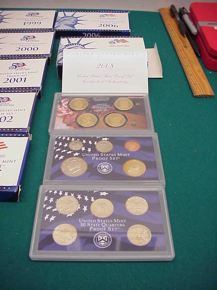 US mint proof set 1999 2000 2001 2002 2005 2006 2008