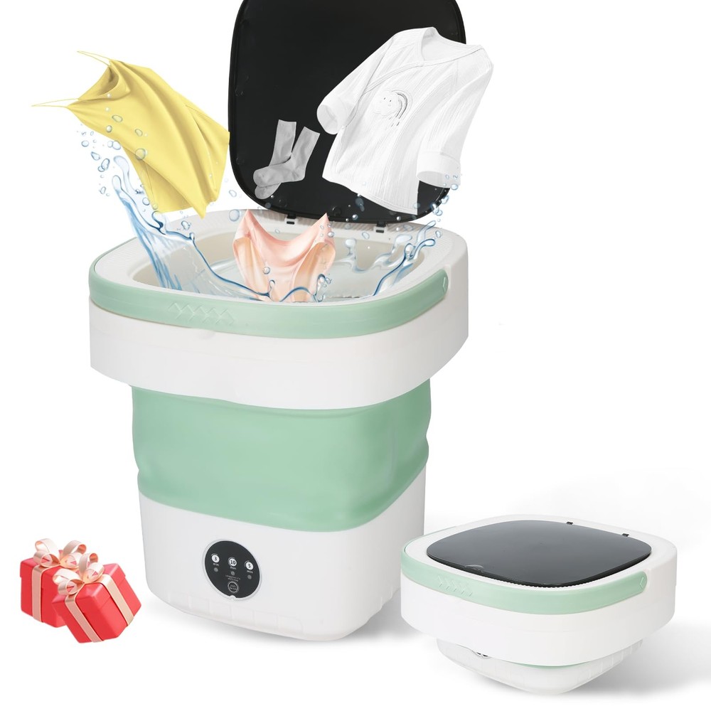 Mini Portable Washing Machine – 12L Foldable Washer with 3 Modes & Blue Light...
