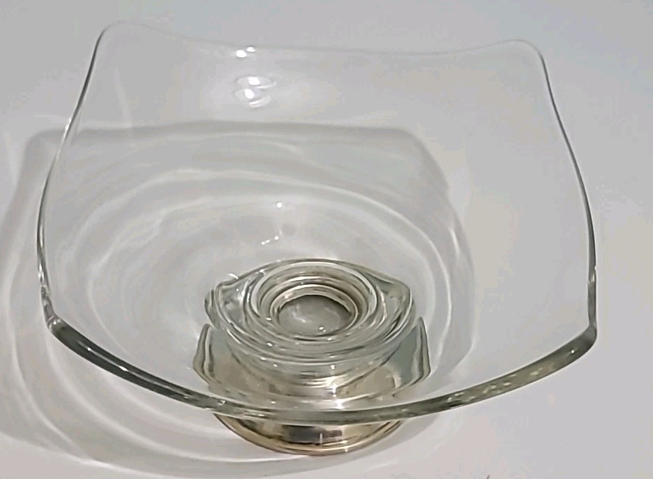 Frank M Whiting Sterling Silver Footed Base Bowl Square Glass Crystal
