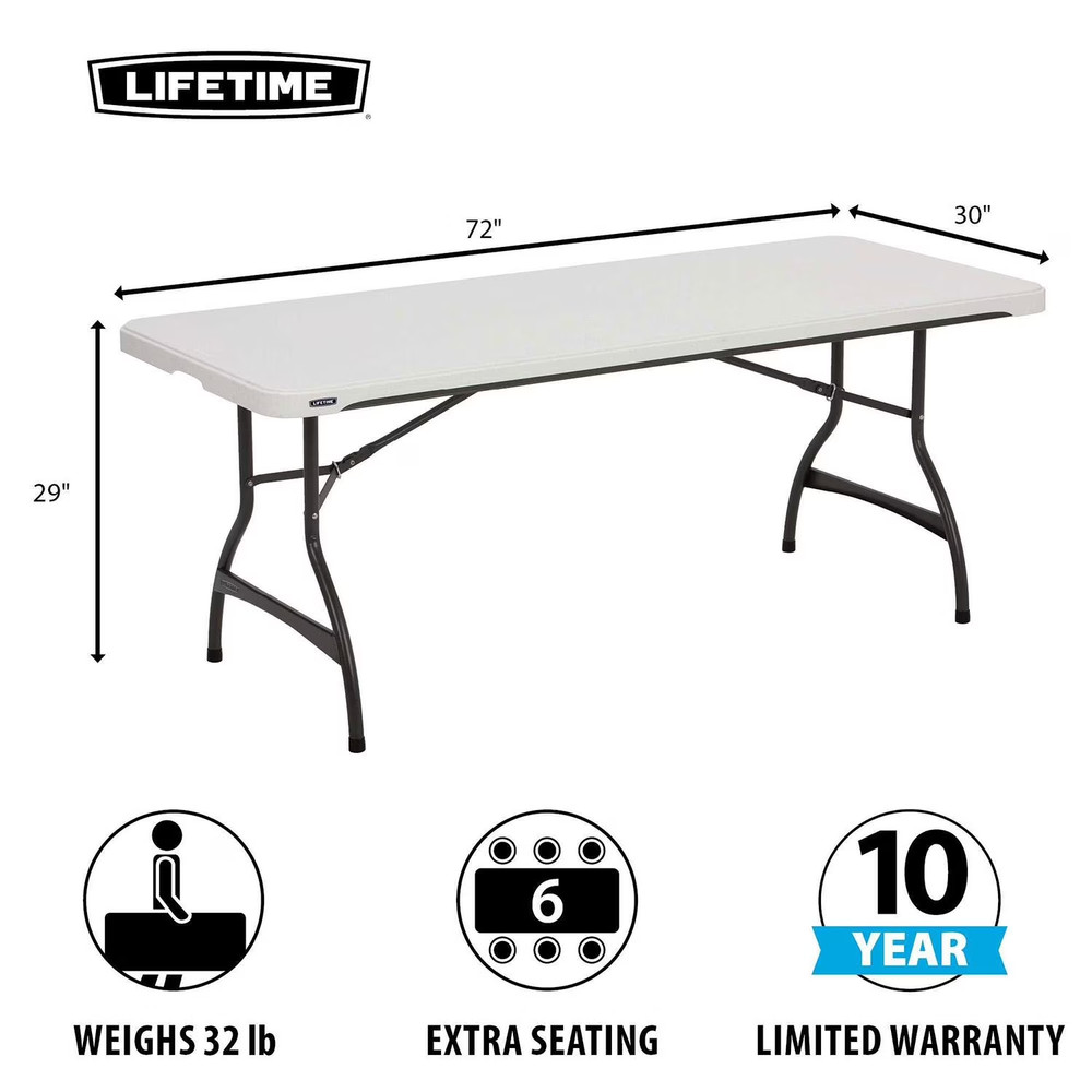 Lifetime 6' Commercial Grade Stacking Folding Table - White Granite
