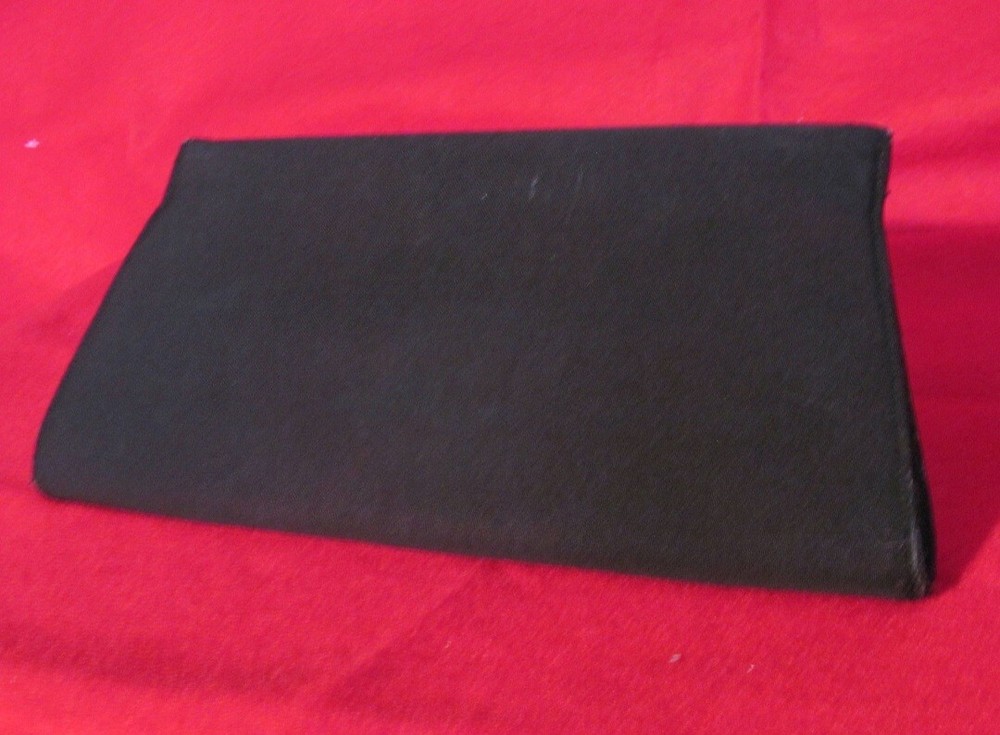 Vintage 40s Black Rayon Hinged Evening Clutch