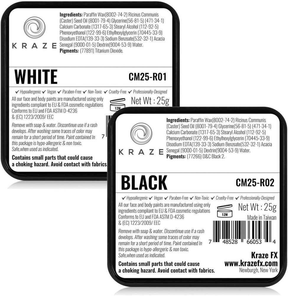Black and White Face Paint Set - Water Activated Professional Makeup, Combo Pack