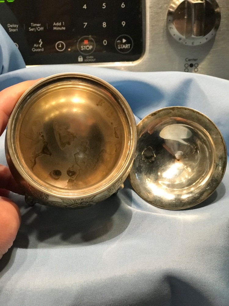 antique German silver sugar bowl with lid