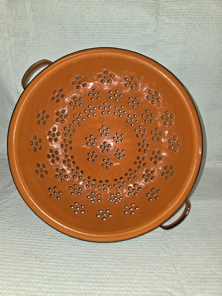 Vintage 1960s Enamelware Orange Colander