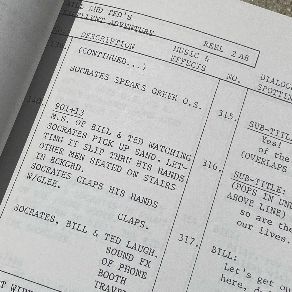 1987 Bill & Ted’s Excellent Adventure Movie Final Shooting Script & Continuity