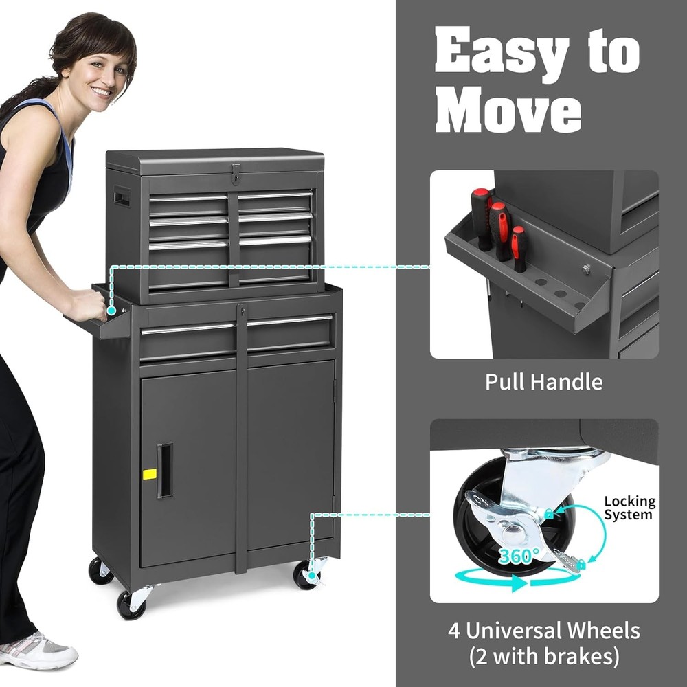 4-Drawer Rolling Tool Chest Detachable Tool Box Storage Cabinet Adjustable Shelf