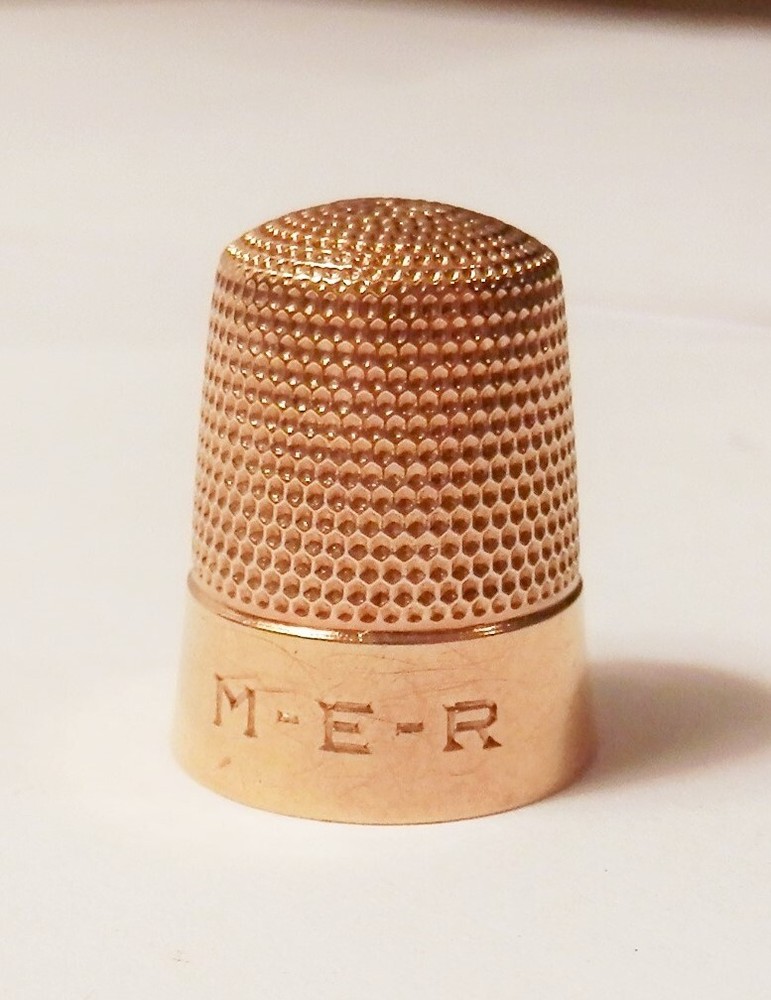 Vintage Solid 14K Yellow Gold Sewing Size 9 Thimble 3 Initial Monogram