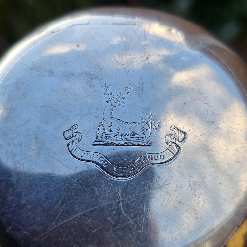Antique Solid Silver Squeeze snuff tobacco box Armorial - George Unite 1908 Bham
