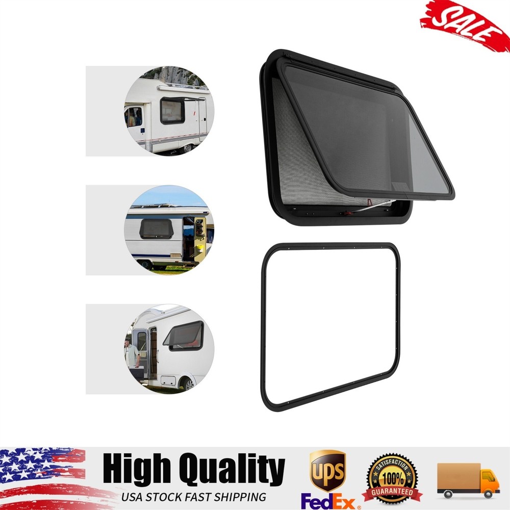 30"x20" RV Exit Window w/Screen & Trim Ring Tempered Glass Window Camper Trailer
