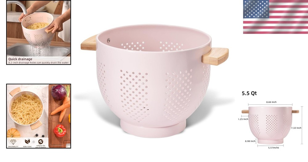 Chic 5.5 Quart Pink Kitchen Colander with Stable Base - Perfect for Draining