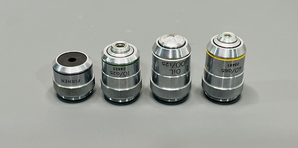 Fisher Scientific Microscope Objective Lens Set of 4 Tested