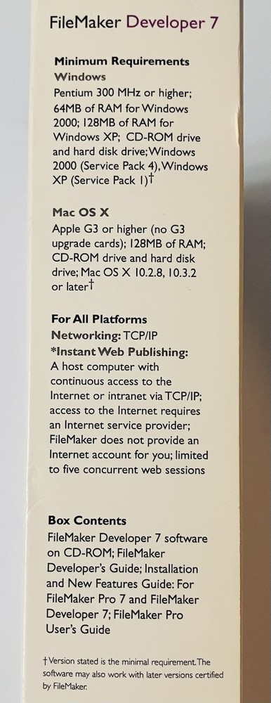 FileMaker Developer 7 Complete Box Mac PC CD Software w Manuals 2004